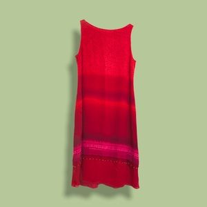 90s  red tie-dye mini dress with beaded fringe
